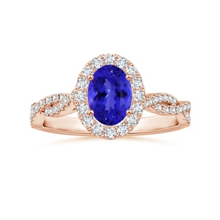 8.09x5.97x4.14mm AAA GIA Certified Oval Tanzanite Twisted Shank Ring with Diamond Halo in 18K Rose Gold