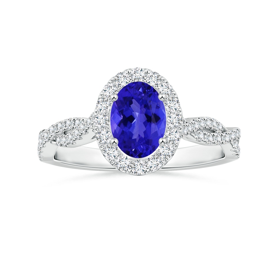 8.09x5.97x4.14mm AAA GIA Certified Oval Tanzanite Twisted Shank Ring with Diamond Halo in P950 Platinum 