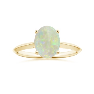 10.35x8.14x3.03mm AAAA GIA Certified Prong-Set Solitaire Oval Opal Knife-Edge Shank Ring in 18K Yellow Gold