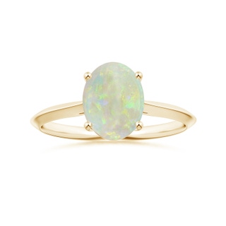 10.35x8.14x3.03mm AAAA GIA Certified Prong-Set Solitaire Oval Opal Knife-Edge Shank Ring in 9K Yellow Gold