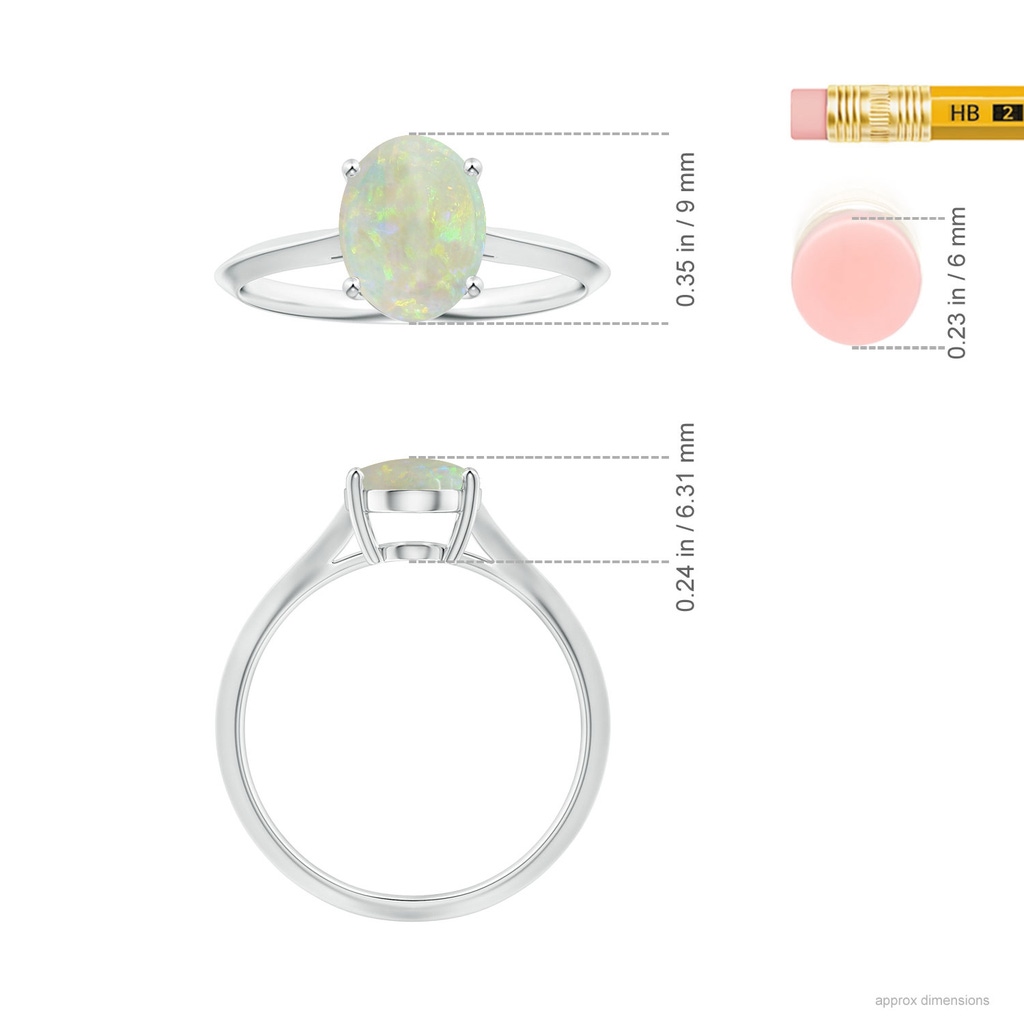 10.35x8.14x3.03mm AAAA GIA Certified Prong-Set Solitaire Oval Opal Knife-Edge Shank Ring in White Gold ruler