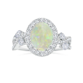 10.35x8.14x3.03mm AAAA GIA Certified Nature Inspired Oval Opal Ring with Diamond Halo in 9K White Gold