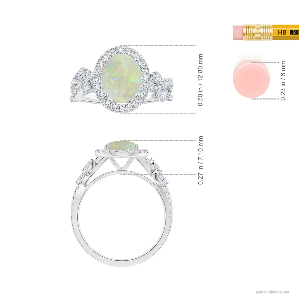 10.35x8.14x3.03mm AAAA GIA Certified Nature Inspired Oval Opal Ring with Diamond Halo in White Gold ruler