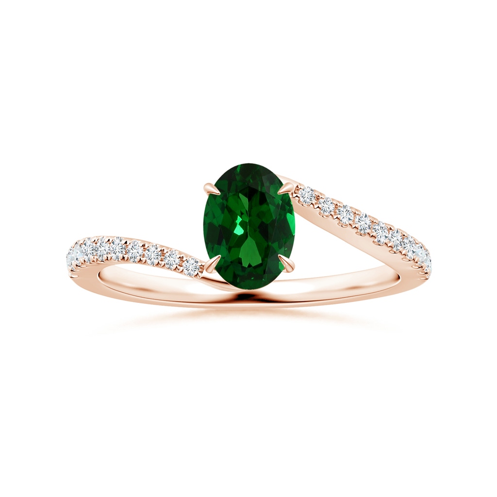 6.89x4.97x2.98mm AAA GIA Certified Claw-Set Oval Tsavorite Bypass Ring with Diamonds in 10K Rose Gold