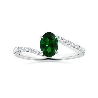 6.89x4.97x2.98mm AAA GIA Certified Claw-Set Oval Tsavorite Bypass Ring with Diamonds in 10K White Gold