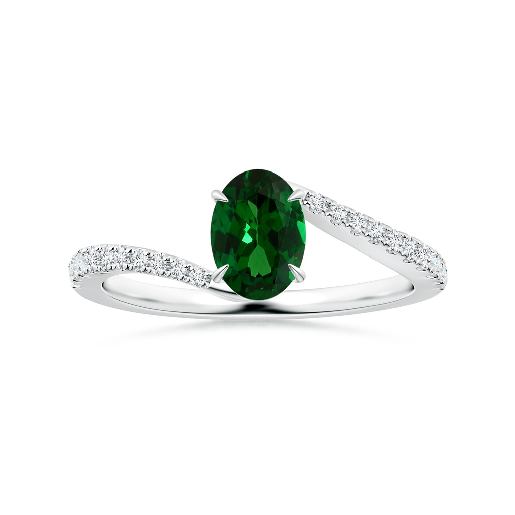 6.89x4.97x2.98mm AAA GIA Certified Claw-Set Oval Tsavorite Bypass Ring with Diamonds in P950 Platinum