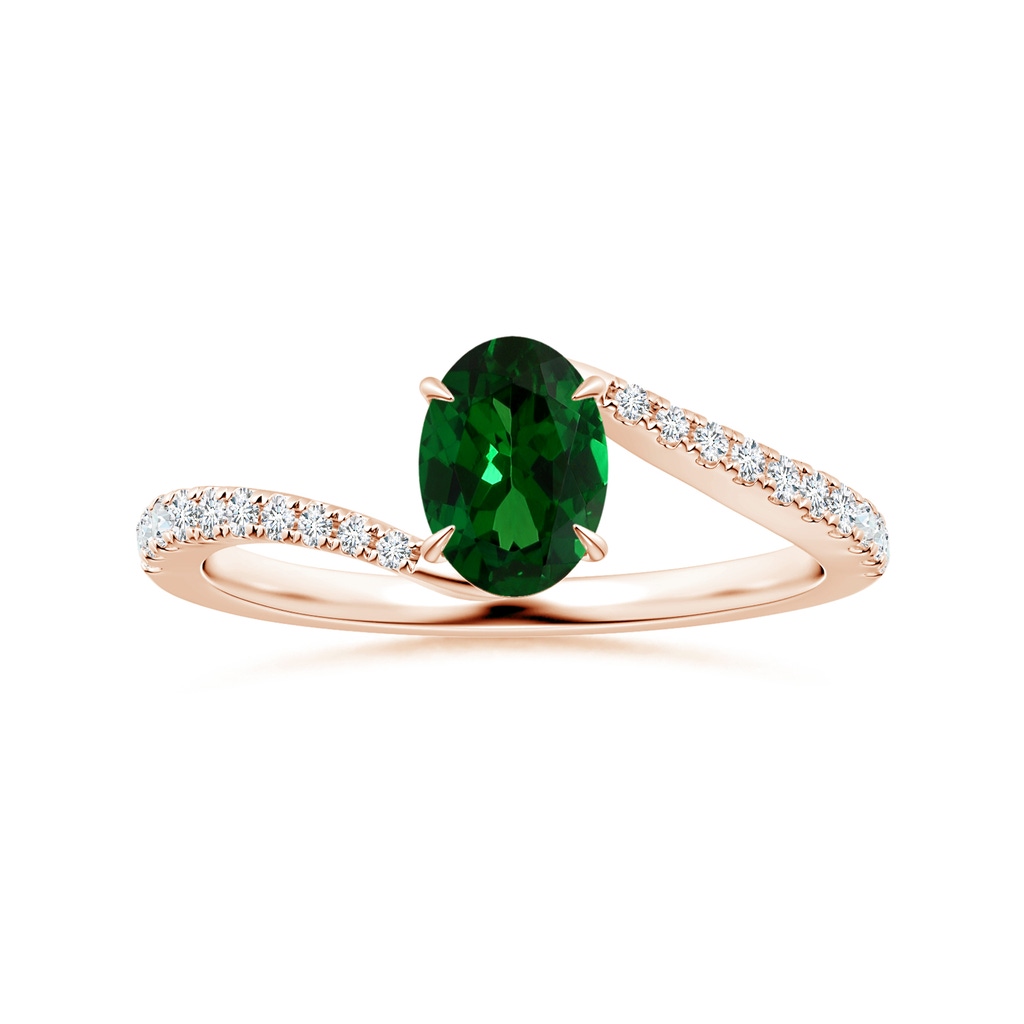 6.89x4.97x2.98mm AAA GIA Certified Claw-Set Oval Tsavorite Bypass Ring with Diamonds in Rose Gold