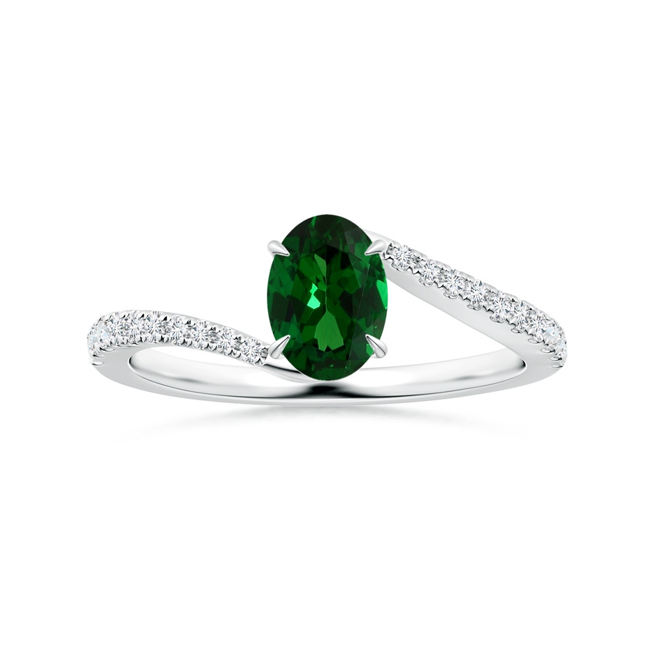 6.89x4.97x2.98mm AAA GIA Certified Claw-Set Oval Tsavorite Bypass Ring with Diamonds in White Gold 