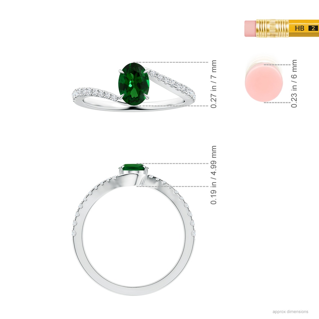 6.89x4.97x2.98mm AAA GIA Certified Claw-Set Oval Tsavorite Bypass Ring with Diamonds in White Gold ruler