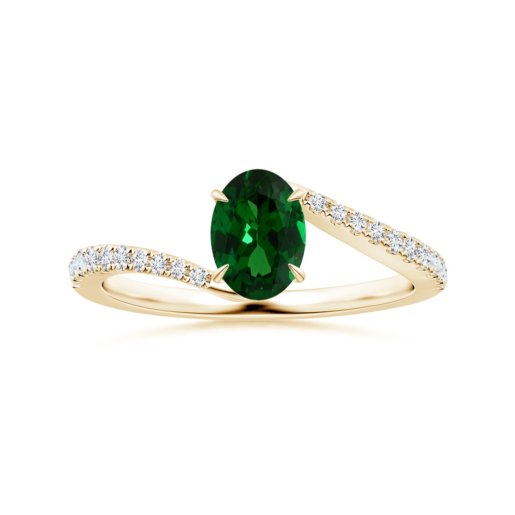 6.89x4.97x2.98mm AAA GIA Certified Claw-Set Oval Tsavorite Bypass Ring with Diamonds in Yellow Gold