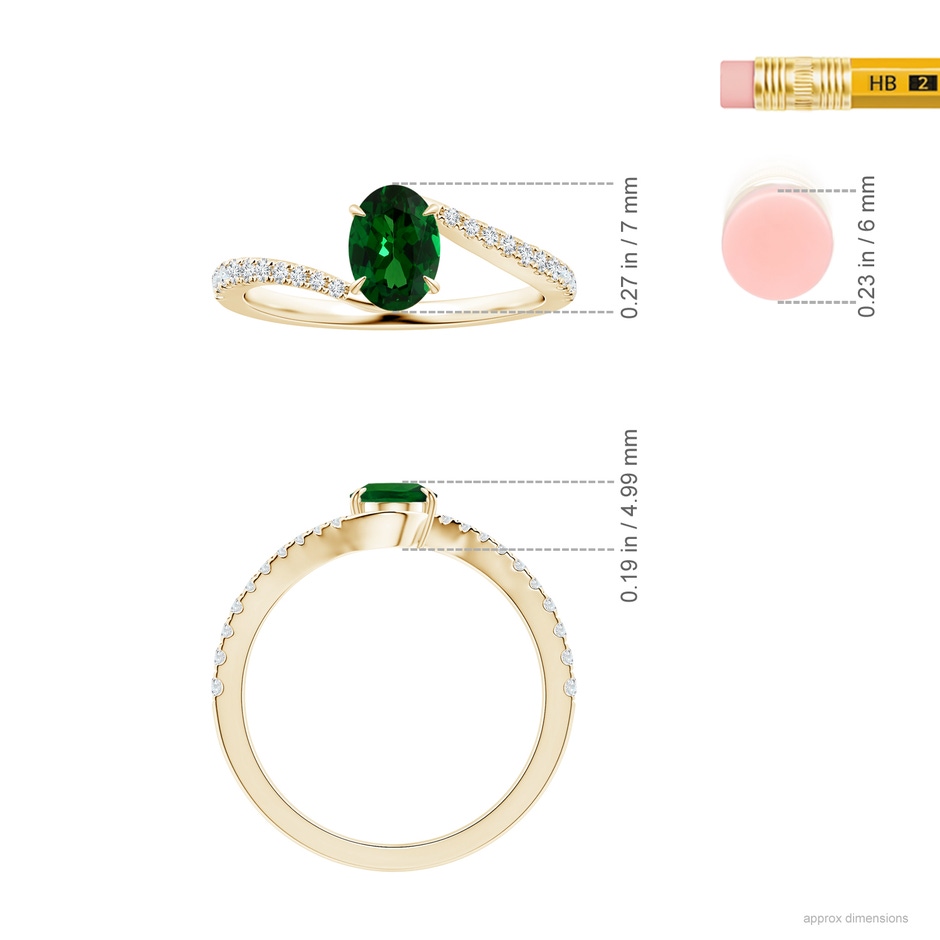 6.89x4.97x2.98mm AAA GIA Certified Claw-Set Oval Tsavorite Bypass Ring with Diamonds in Yellow Gold ruler