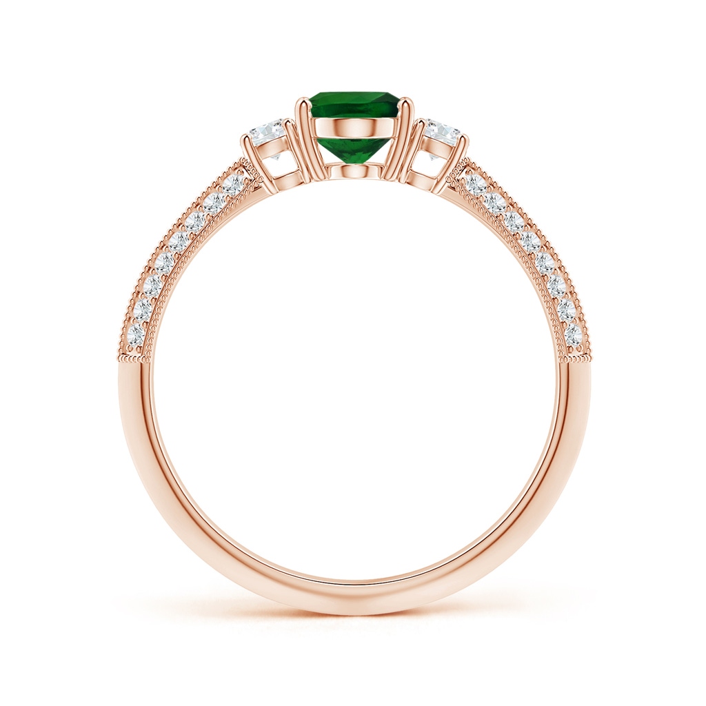 6.89x4.97x2.98mm AAA GIA Certified Three Stone Oval Tsavorite Knife-Edge Ring with Milgrain in Rose Gold - side 199