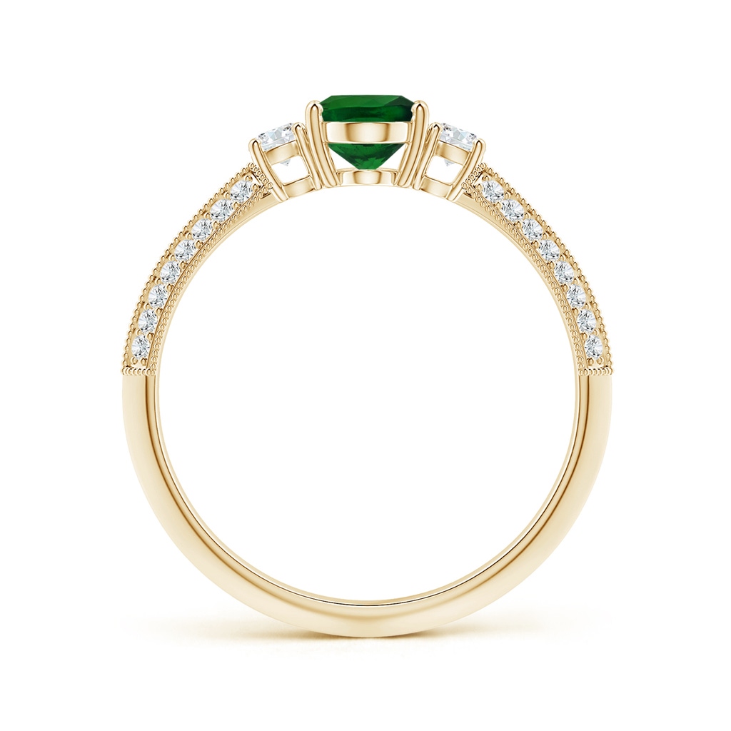 6.89x4.97x2.98mm AAA GIA Certified Three Stone Oval Tsavorite Knife-Edge Ring with Milgrain in Yellow Gold - side 199