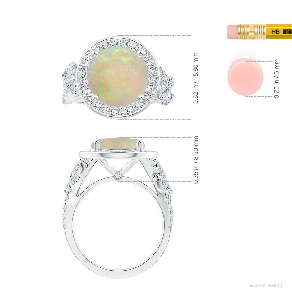 11.06x10.95x3.30mm AAA Nature Inspired GIA Certified Round Opal Halo Ring with Diamonds in 18K White Gold ruler