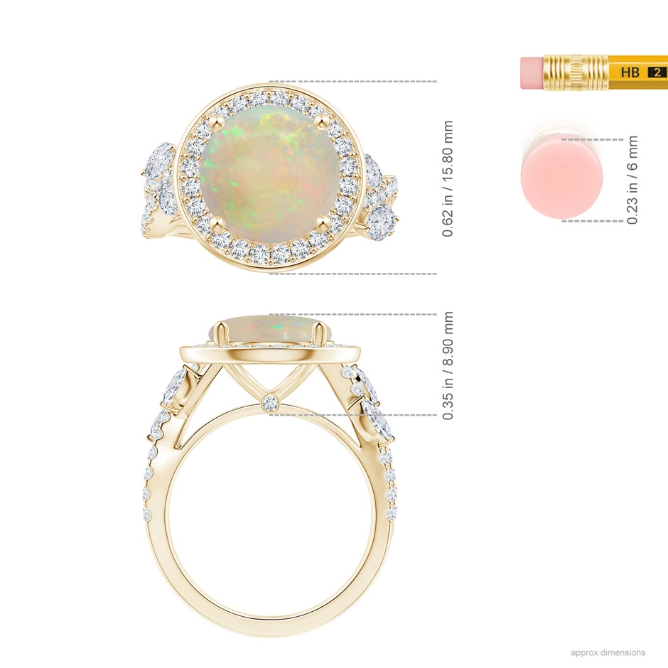 11.06x10.95x3.30mm AAA Nature Inspired GIA Certified Round Opal Halo Ring with Diamonds in Yellow Gold ruler