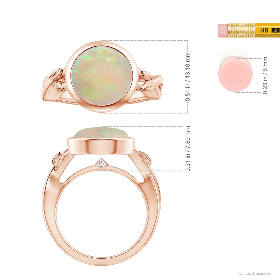 11.06x10.95x3.30mm AAA GIA Certified Nature Inspired Bezel-Set Round Opal Solitaire Ring in 18K Rose Gold ruler