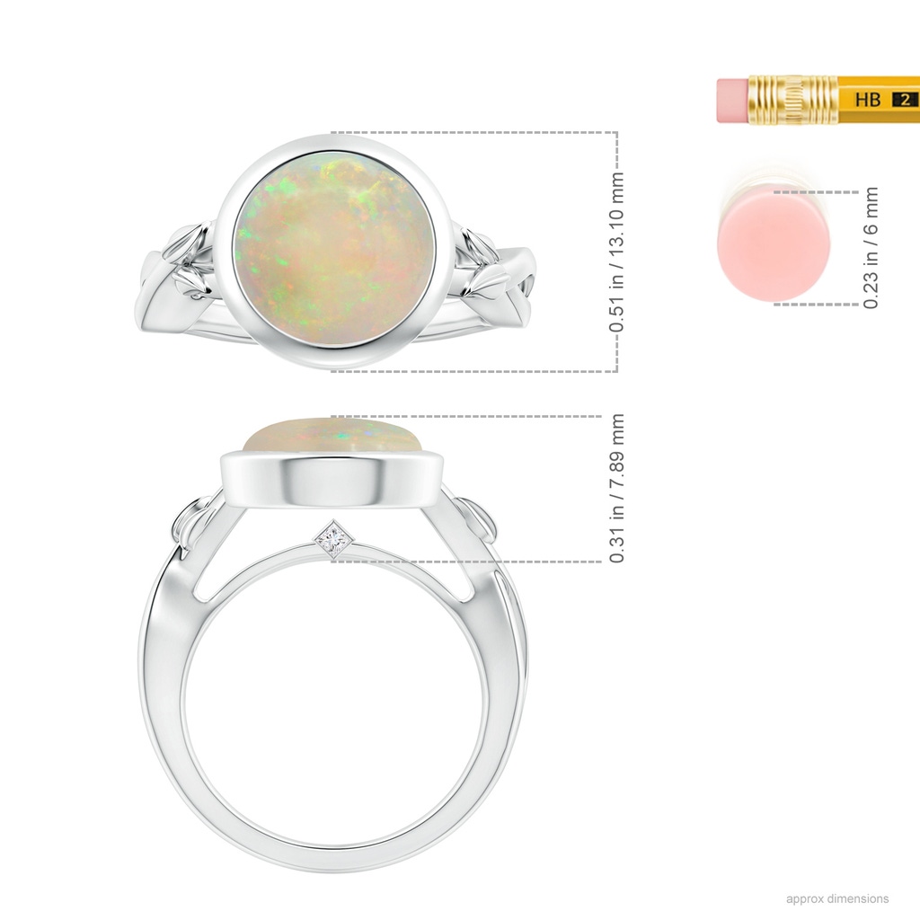 11.06x10.95x3.30mm AAA GIA Certified Nature Inspired Bezel-Set Round Opal Solitaire Ring in P950 Platinum ruler