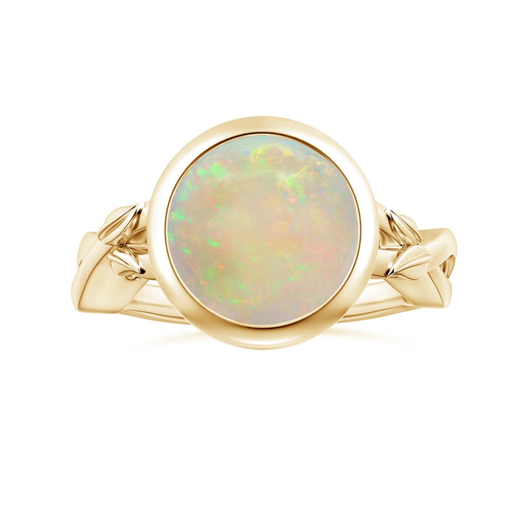 11.06x10.95x3.30mm AAA GIA Certified Nature Inspired Bezel-Set Round Opal Solitaire Ring in Yellow Gold