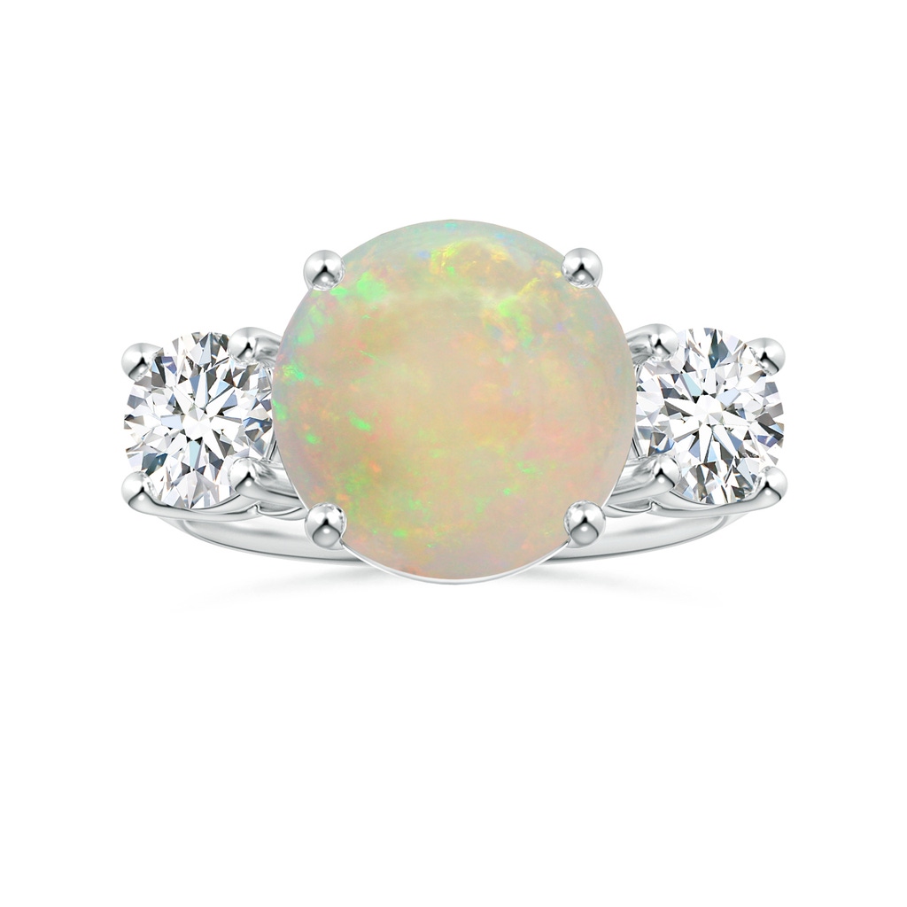 11.06x10.95x3.30mm AAA Three Stone GIA Certified Round Opal Knife-Edge Shank Ring in White Gold 