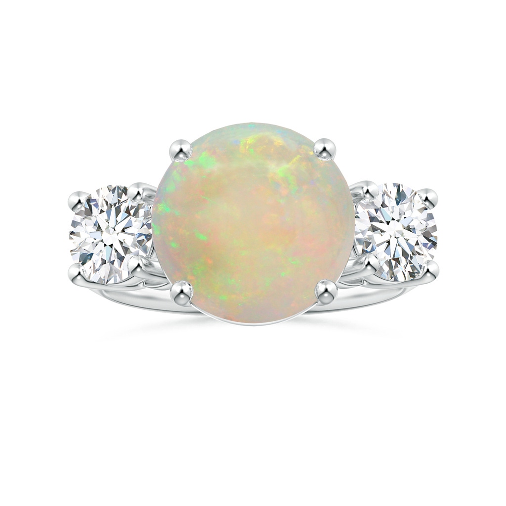 11.06x10.95x3.30mm AAA Three Stone GIA Certified Round Opal Knife-Edge Shank Ring in White Gold