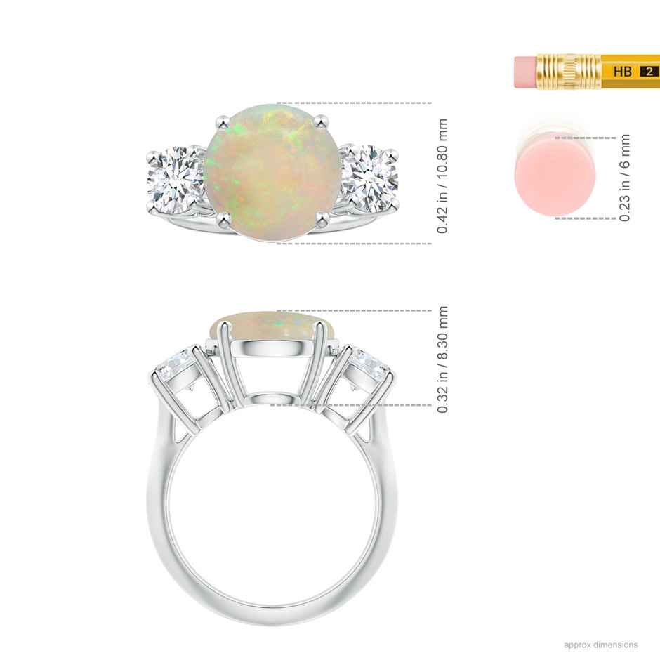 11.06x10.95x3.30mm AAA Three Stone GIA Certified Round Opal Knife-Edge Shank Ring in White Gold ruler