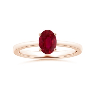 6.04x3.95x1.86mm AA Prong-Set Solitaire Oval Ruby Ring with Reverse Tapered Shank in 10K Rose Gold