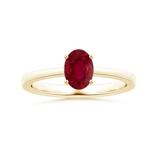 6.04x3.95x1.86mm AA Prong-Set Solitaire Oval Ruby Ring with Reverse Tapered Shank in 18K Yellow Gold