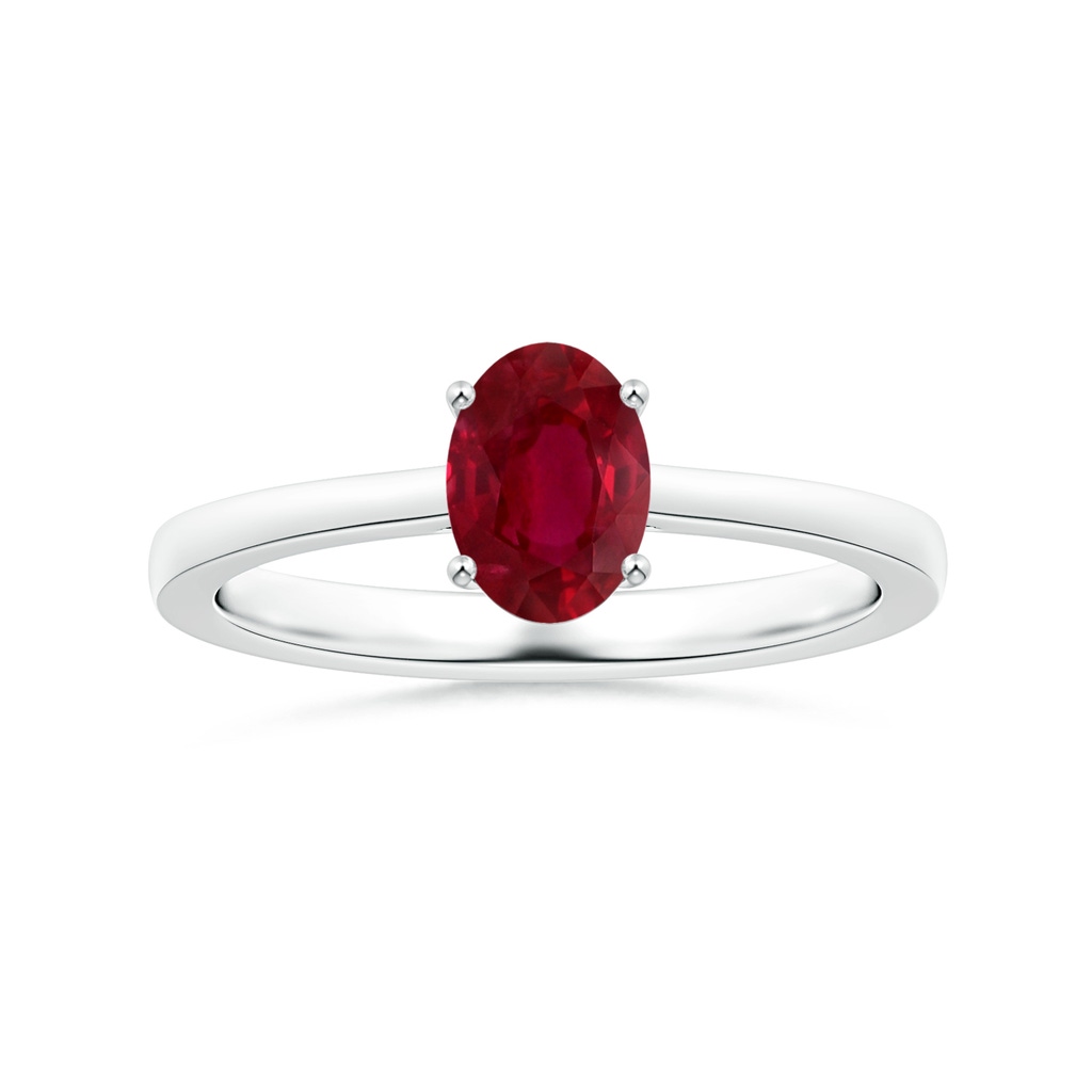 6.04x3.95x1.86mm AA Prong-Set Solitaire Oval Ruby Ring with Reverse Tapered Shank in White Gold