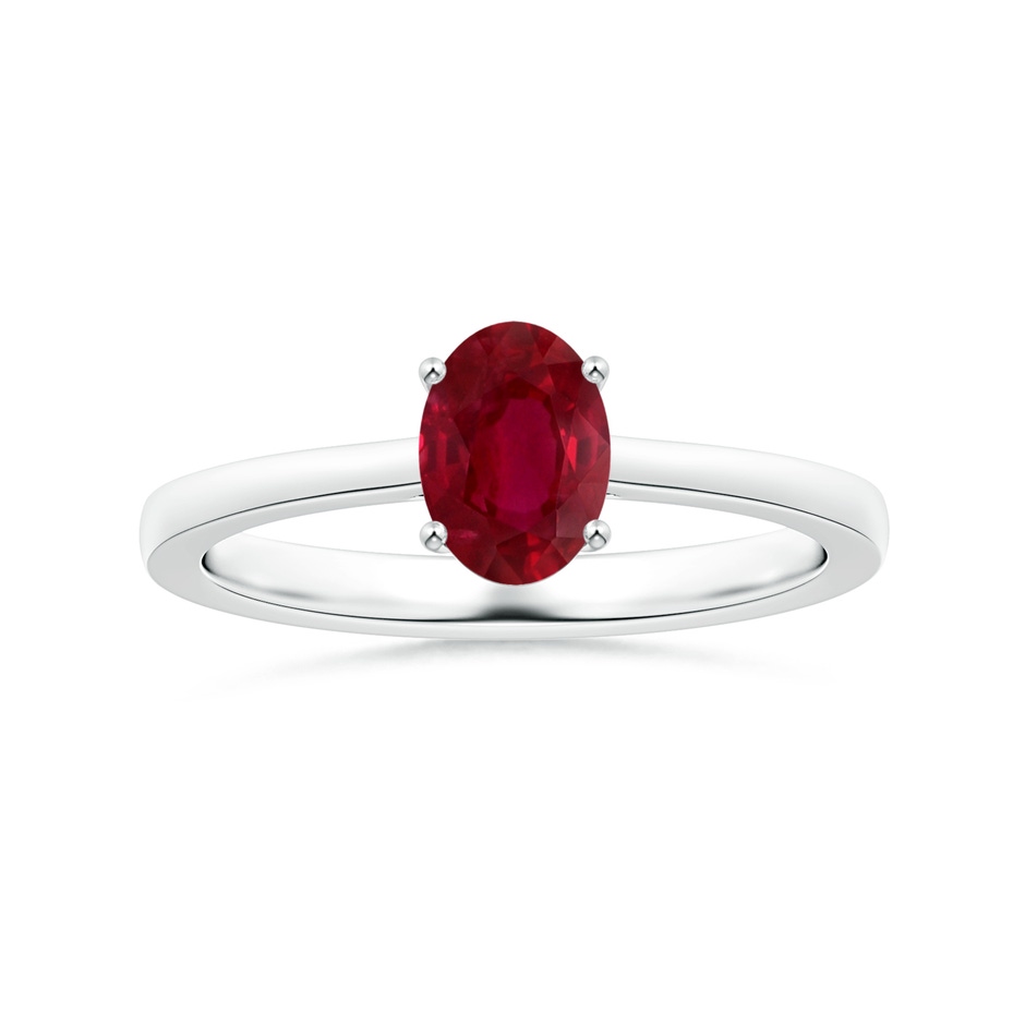 6.04x3.95x1.86mm AA Prong-Set Solitaire Oval Ruby Ring with Reverse Tapered Shank in White Gold 