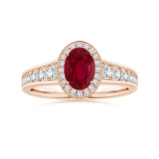 6.04x3.95x1.86mm AA Oval Ruby Tapered Shank Ring with Diamond Halo in 10K Rose Gold