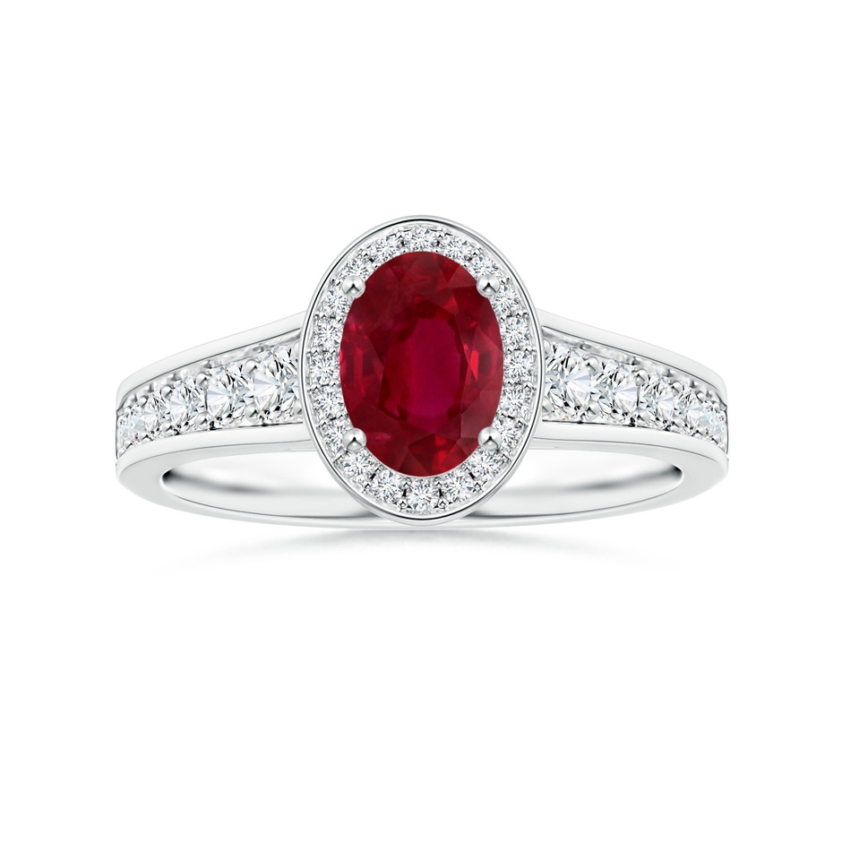 6.04x3.95x1.86mm AA Oval Ruby Tapered Shank Ring with Diamond Halo in White Gold 