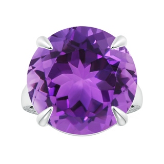 18x18mm AAA Claw-Set GIA Certified Solitaire Round Amethyst Split Shank Ring with Scrollwork in 18K White Gold