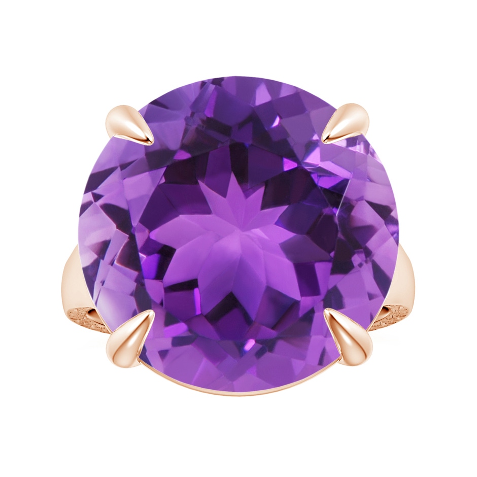 18x18mm AAA Claw-Set GIA Certified Solitaire Round Amethyst Split Shank Ring with Scrollwork in Rose Gold 