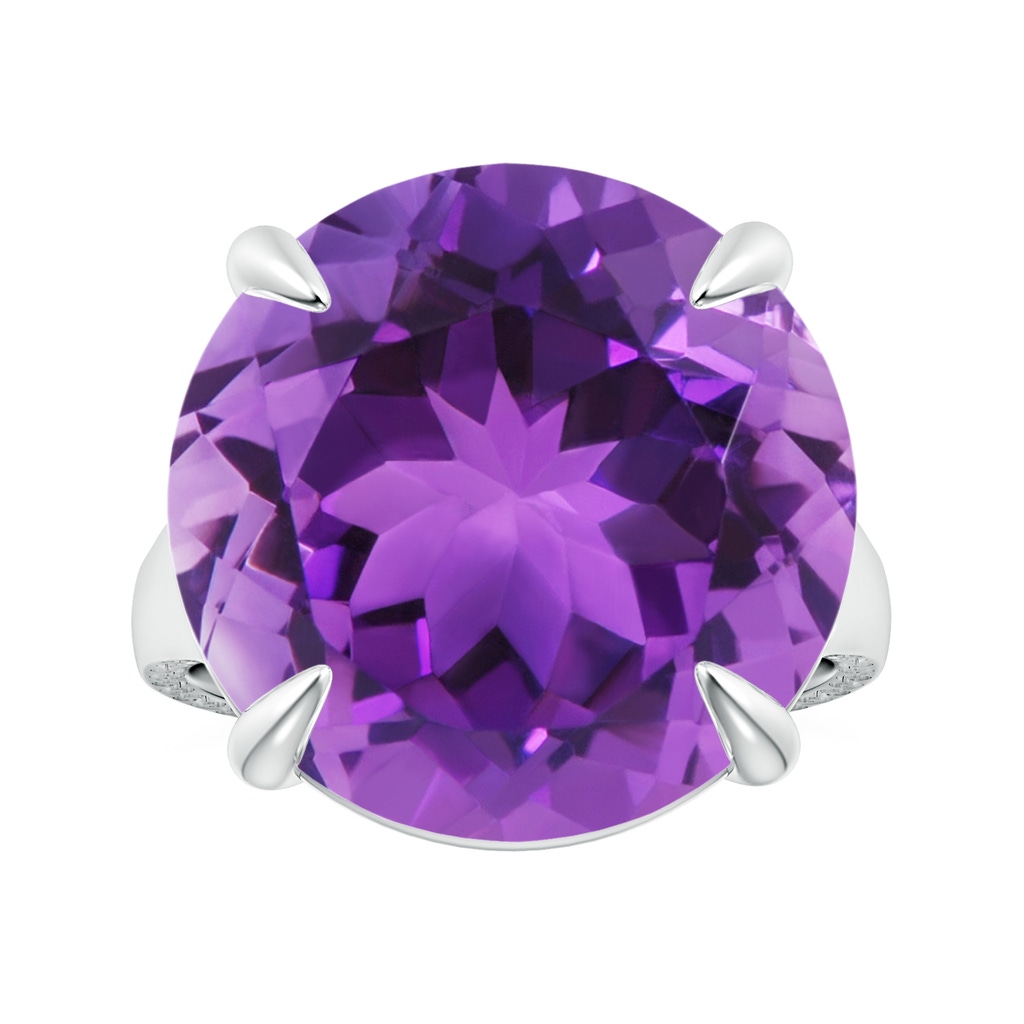 18x18mm AAA Claw-Set GIA Certified Solitaire Round Amethyst Split Shank Ring with Scrollwork in White Gold