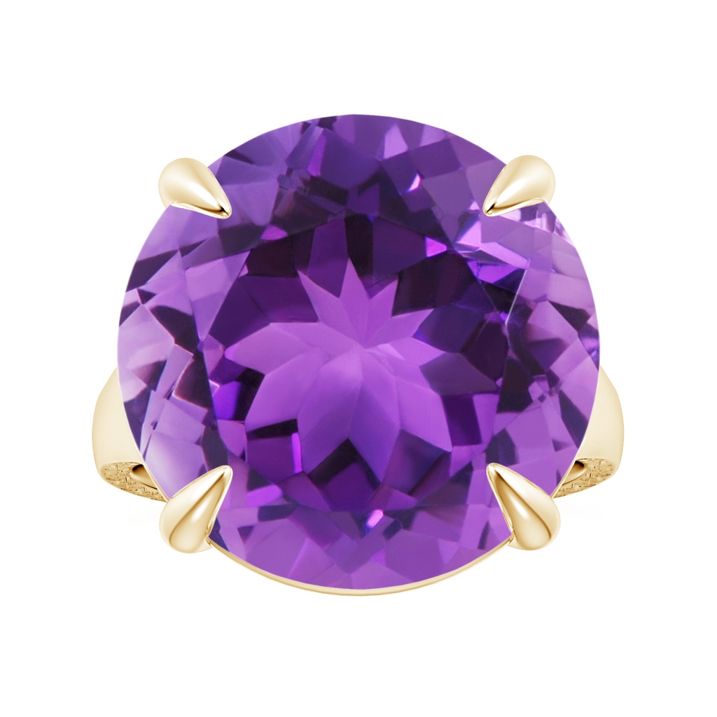18x18mm AAA Claw-Set GIA Certified Solitaire Round Amethyst Split Shank Ring with Scrollwork in Yellow Gold