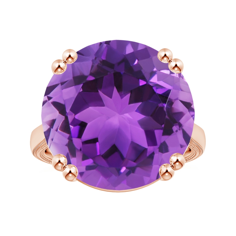 18x18mm AAA Double Prong-Set GIA Certified Solitaire Amethyst Reverse Tapered Ring with Leaf Motifs in 18K Rose Gold 