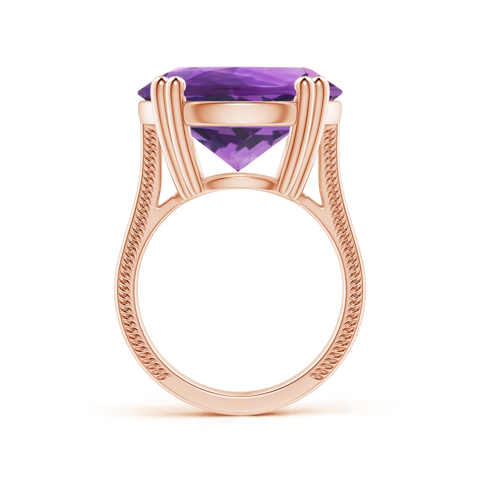 18x18mm AAA Double Prong-Set GIA Certified Solitaire Amethyst Reverse Tapered Ring with Leaf Motifs in 18K Rose Gold Side-1