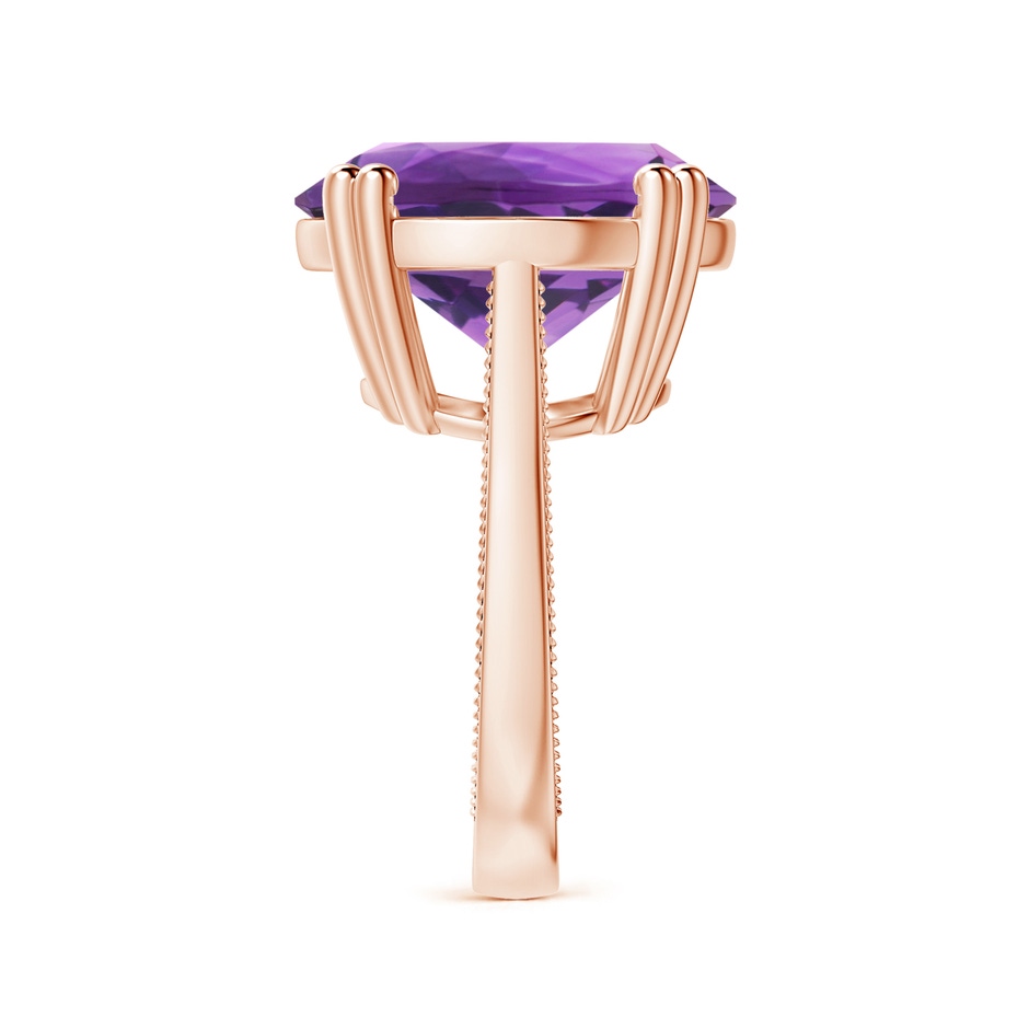 18x18mm AAA Double Prong-Set GIA Certified Solitaire Amethyst Reverse Tapered Ring with Leaf Motifs in 18K Rose Gold Side-2