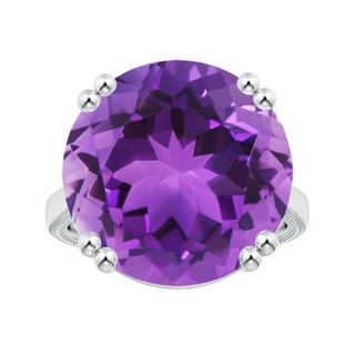 18x18mm AAA Double Prong-Set GIA Certified Solitaire Amethyst Reverse Tapered Ring with Leaf Motifs in 18K White Gold