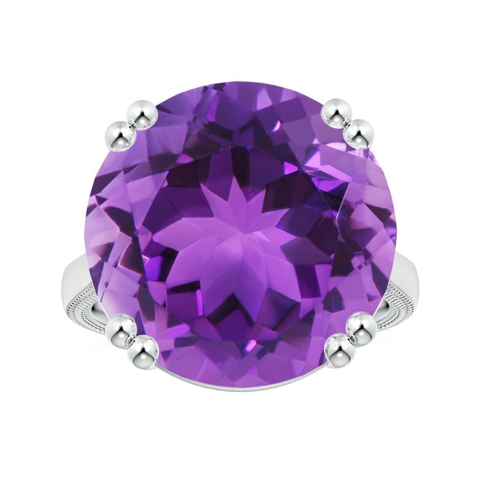 18x18mm AAA Double Prong-Set GIA Certified Solitaire Amethyst Reverse Tapered Ring with Leaf Motifs in 18K White Gold 