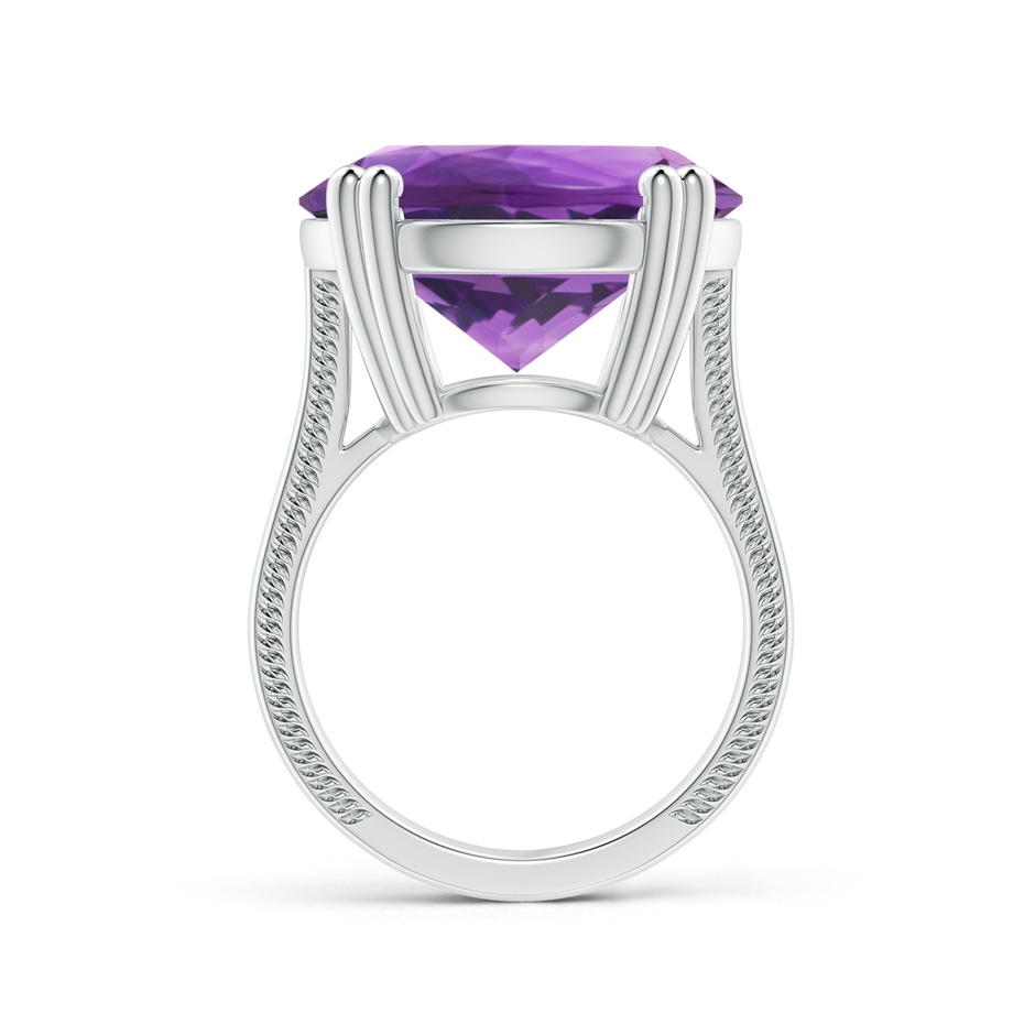 18x18mm AAA Double Prong-Set GIA Certified Solitaire Amethyst Reverse Tapered Ring with Leaf Motifs in 18K White Gold side-1