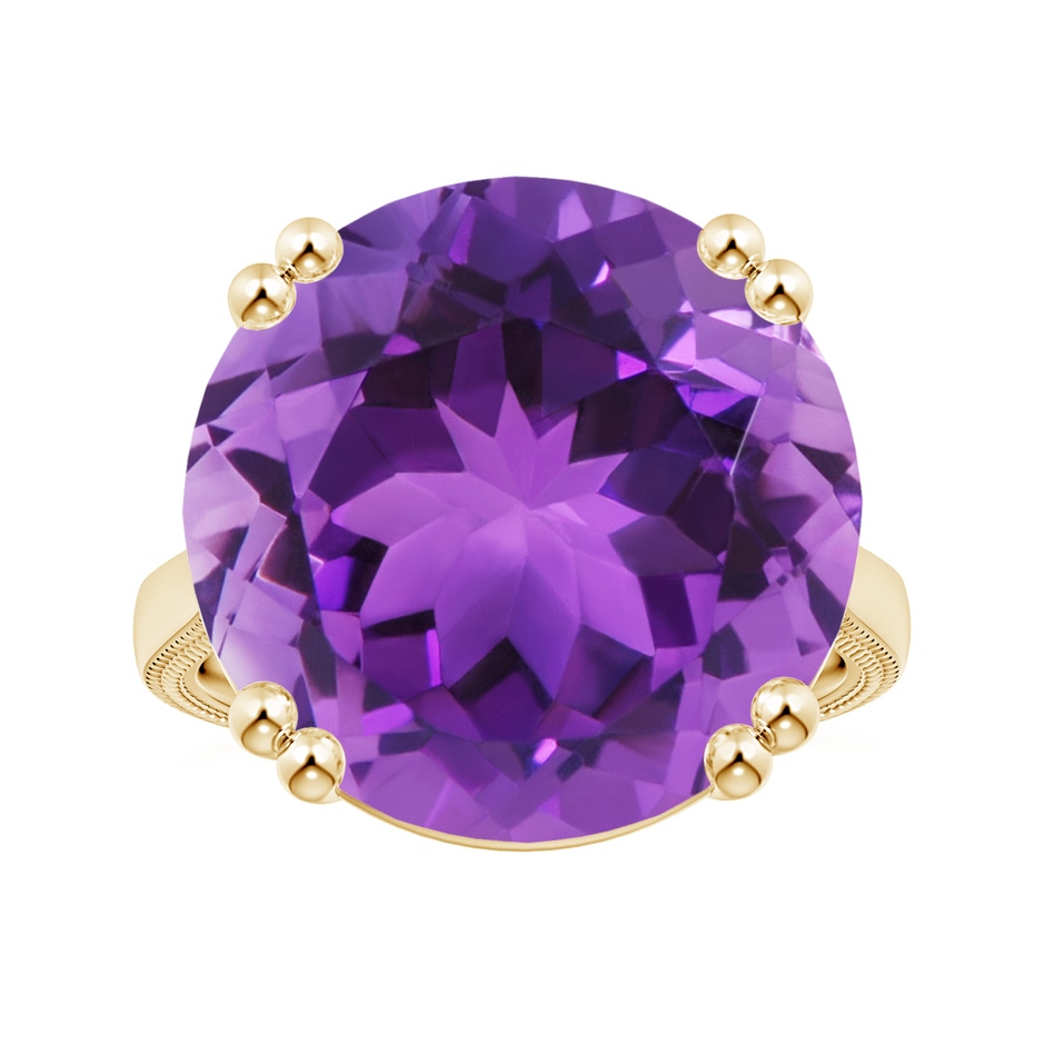 18x18mm AAA Double Prong-Set GIA Certified Solitaire Amethyst Reverse Tapered Ring with Leaf Motifs in Yellow Gold 