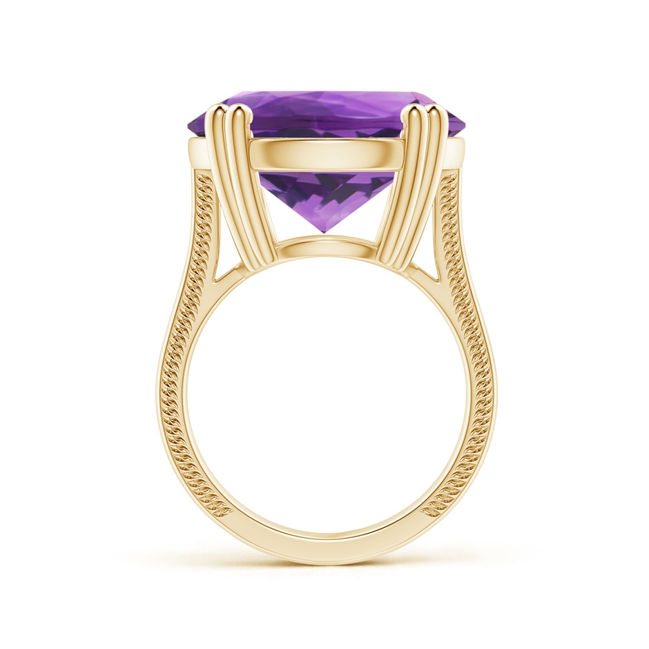 18x18mm AAA Double Prong-Set GIA Certified Solitaire Amethyst Reverse Tapered Ring with Leaf Motifs in Yellow Gold Side-1