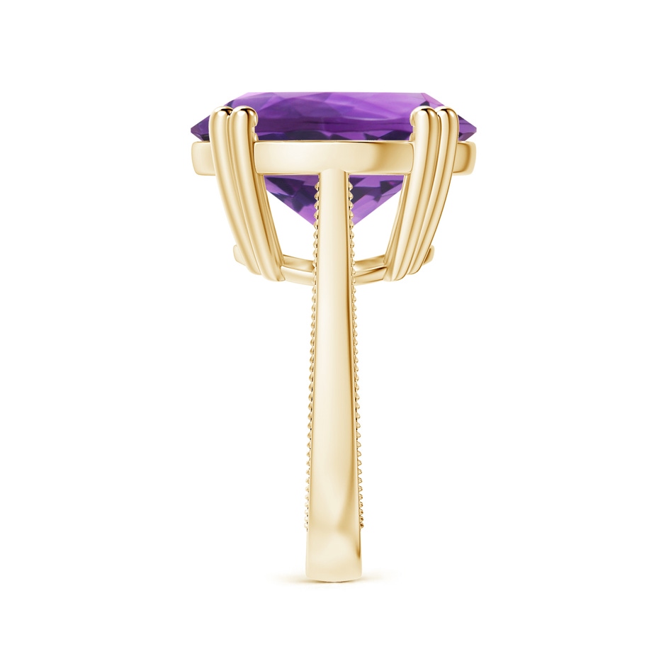 18x18mm AAA Double Prong-Set GIA Certified Solitaire Amethyst Reverse Tapered Ring with Leaf Motifs in Yellow Gold Side-2