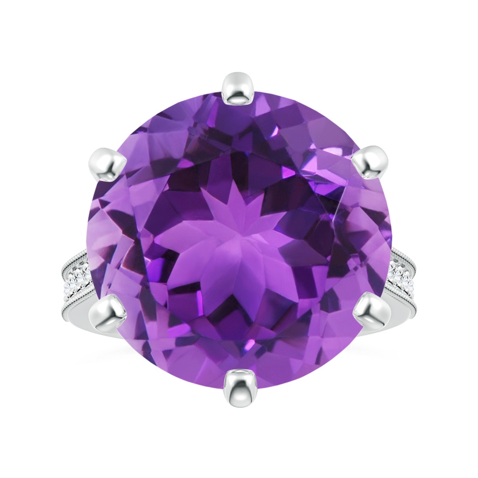 18x18mm AAA Peg-Set GIA Certified Round Amethyst Ring with Milgrain  in 18K White Gold 