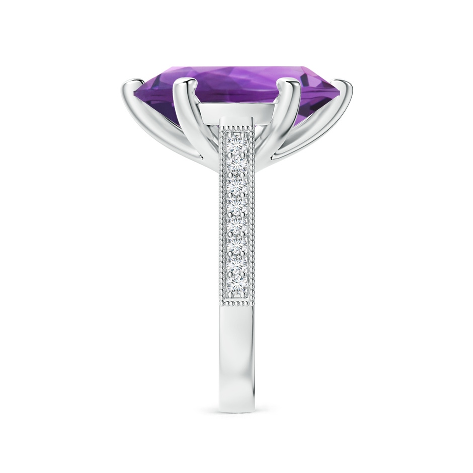 18x18mm AAA Peg-Set GIA Certified Round Amethyst Ring with Milgrain  in 18K White Gold side-2