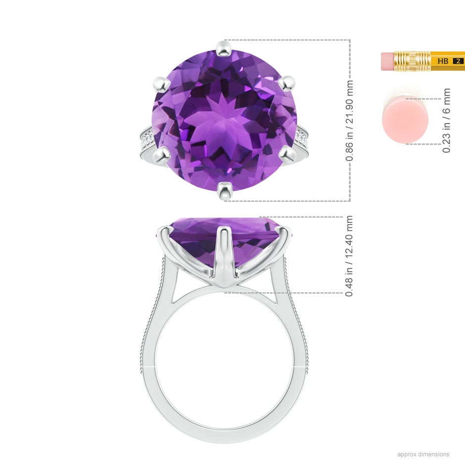 18x18mm AAA Peg-Set GIA Certified Round Amethyst Ring with Milgrain  in 18K White Gold ruler