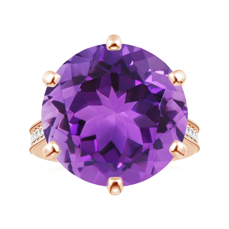 18x18mm AAA Peg-Set GIA Certified Round Amethyst Ring with Milgrain  in Rose Gold 