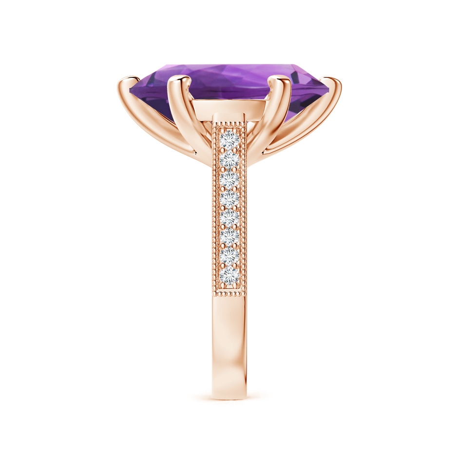 18x18mm AAA Peg-Set GIA Certified Round Amethyst Ring with Milgrain  in Rose Gold side-2