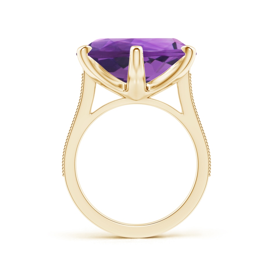18x18mm AAA Peg-Set GIA Certified Round Amethyst Ring with Milgrain  in Yellow Gold side-1